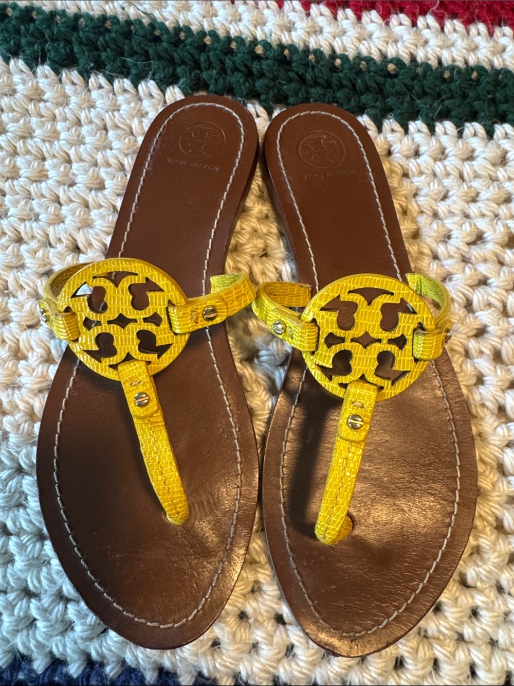 Tory Burch Yellow Leather Thong Sandals